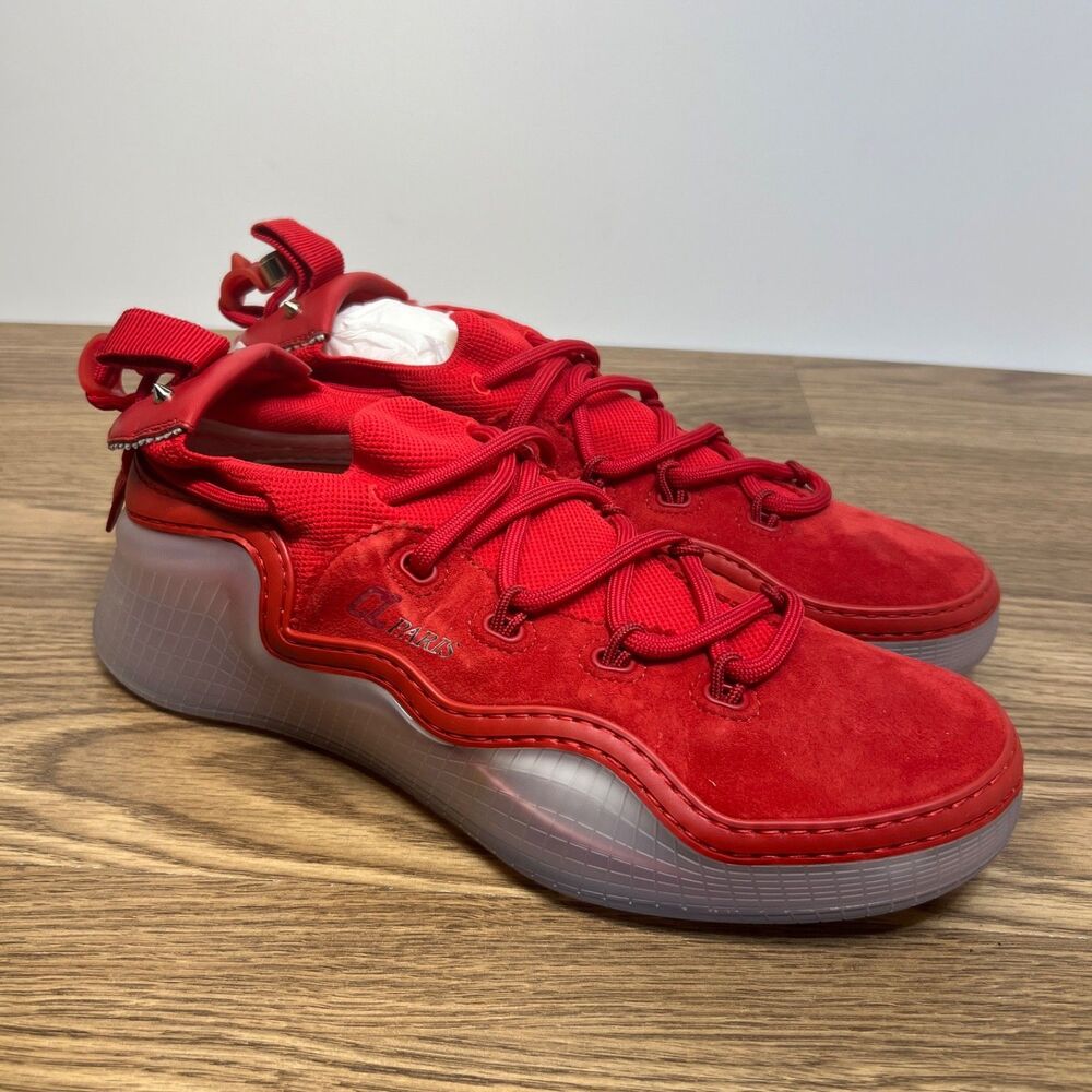 Christian Louboutin CL Studded Arpoador Red Suede Sneakers 8 EU 41
